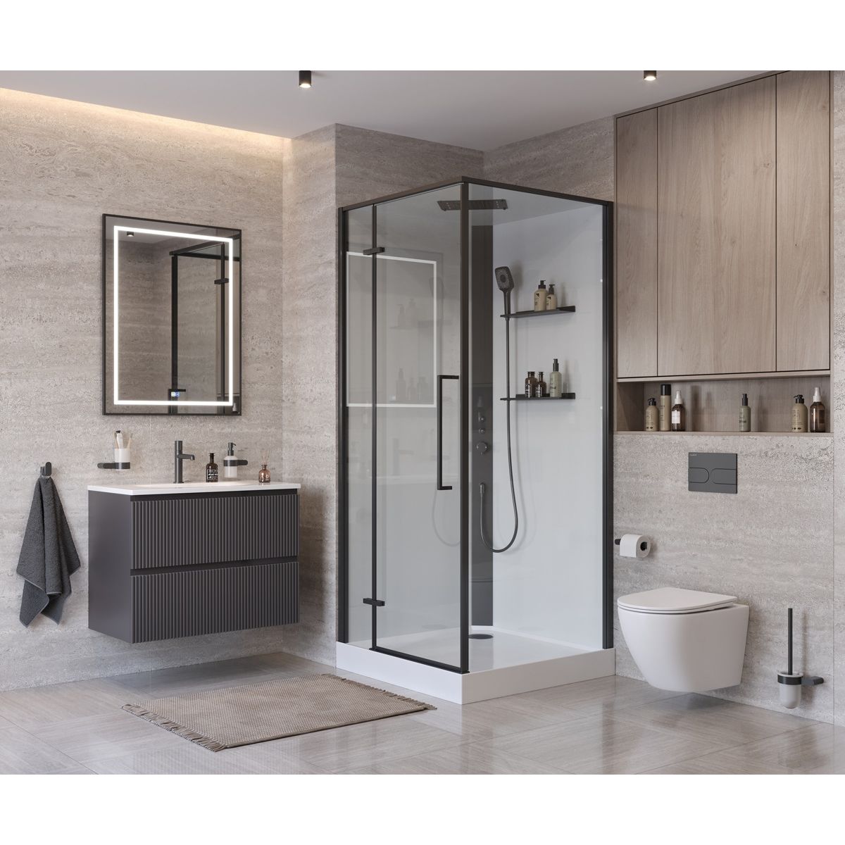 Душевая кабина BelBagno UNO-CAB-A-1-90-C-NERO-Bi-TOP-L, левая