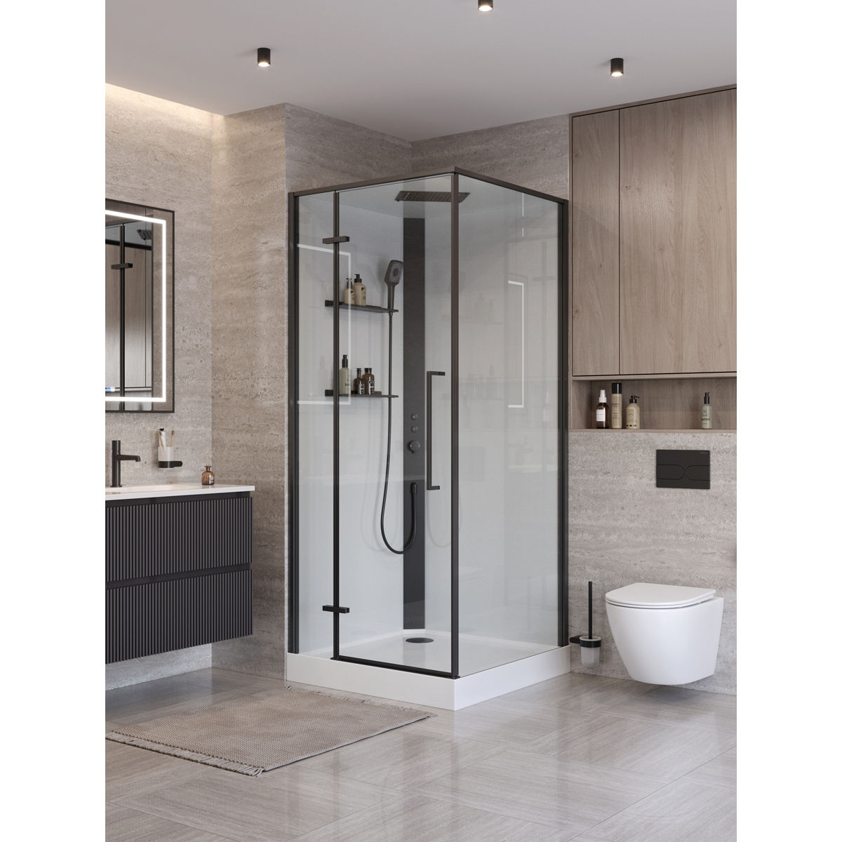 Душевая кабина BelBagno UNO-CAB-A-1-90-C-NERO-Bi-TOP-L, левая