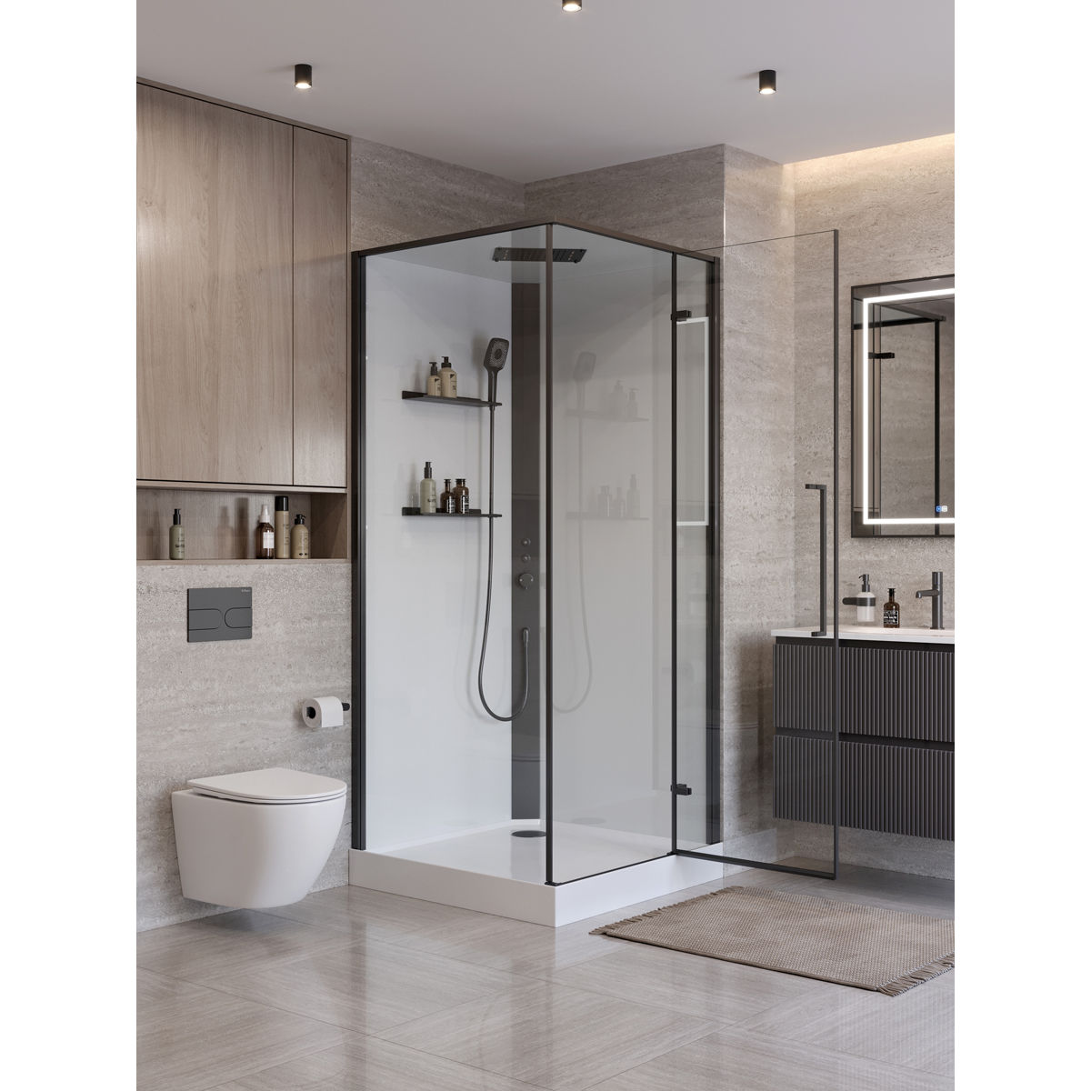 Душевая кабина BelBagno UNO-CAB-A-1-90-C-NERO-Bi-TOP-R, правая