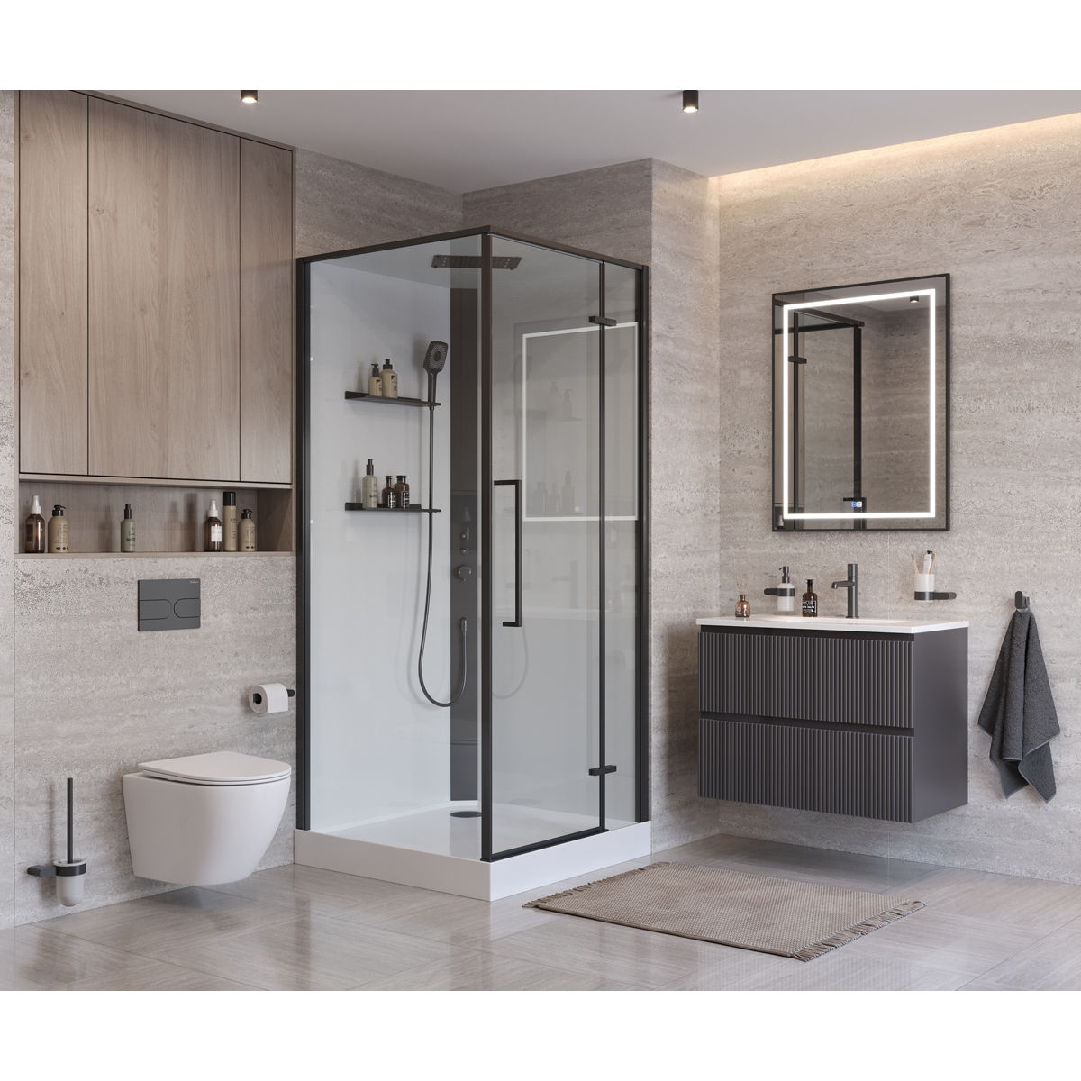 Душевая кабина BelBagno UNO-CAB-A-1-90-C-NERO-Bi-TOP-R, правая