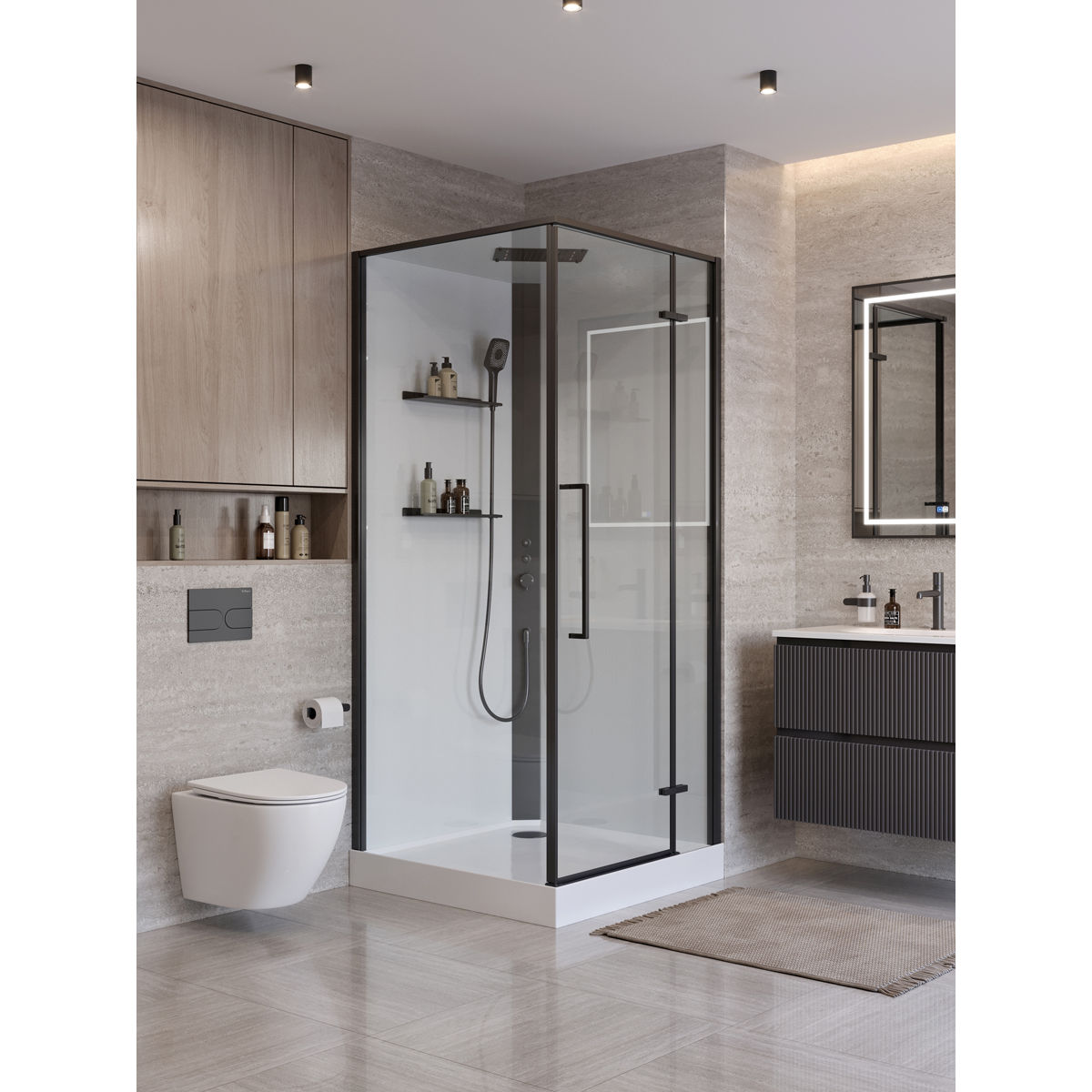 Душевая кабина BelBagno UNO-CAB-A-1-90-C-NERO-Bi-TOP-R, правая