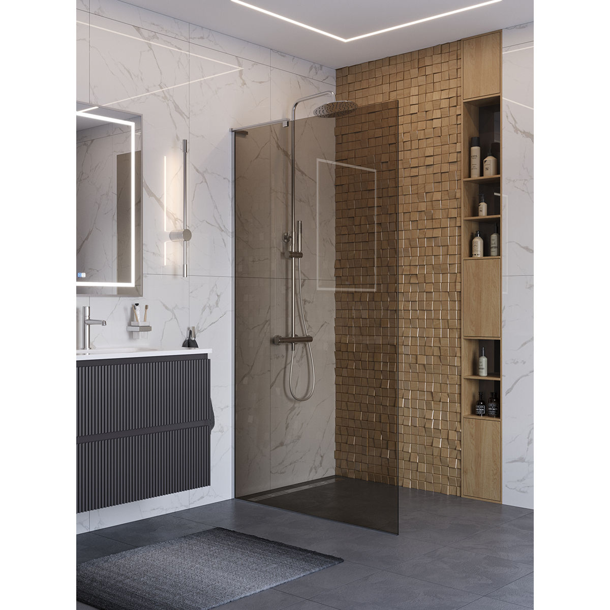 Душевая перегородка BelBagno UNO-L-1-TB-100-BR-Cr