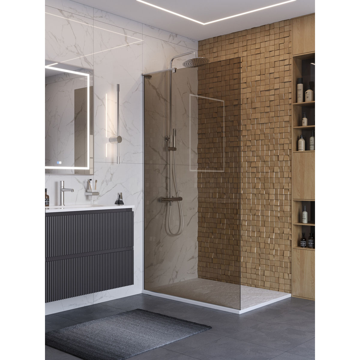 Душевая перегородка BelBagno UNO-L-1-TB-100-BR-Cr