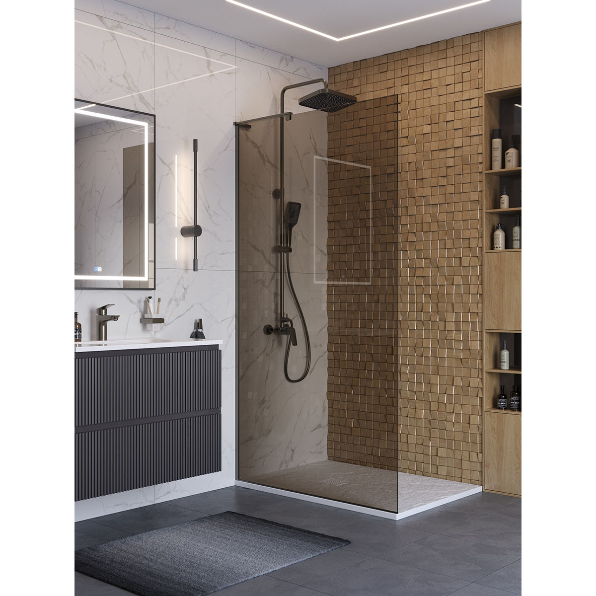 Душевая перегородка BelBagno UNO-L-1-TB-100-BR-GM