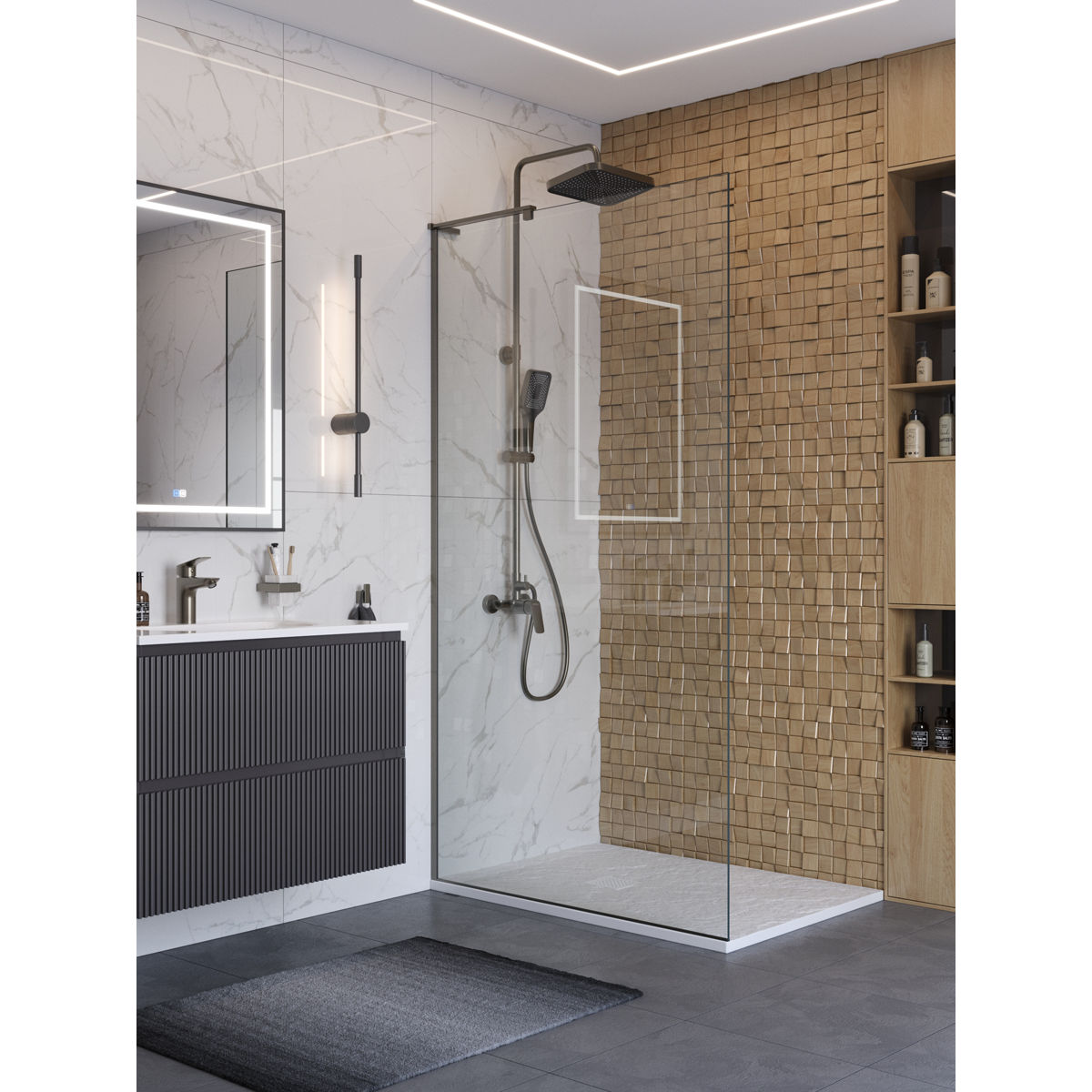 Душевая перегородка BelBagno UNO-L-1-TB-100-C-GM