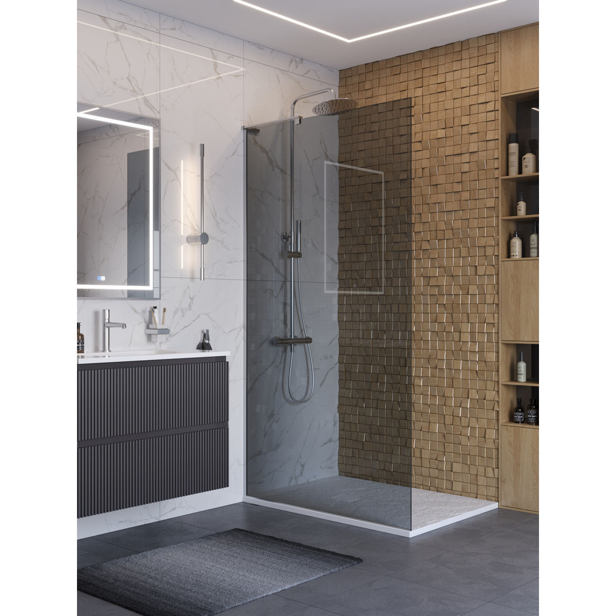 Душевая перегородка BelBagno UNO-L-1-TB-100-GR-Cr