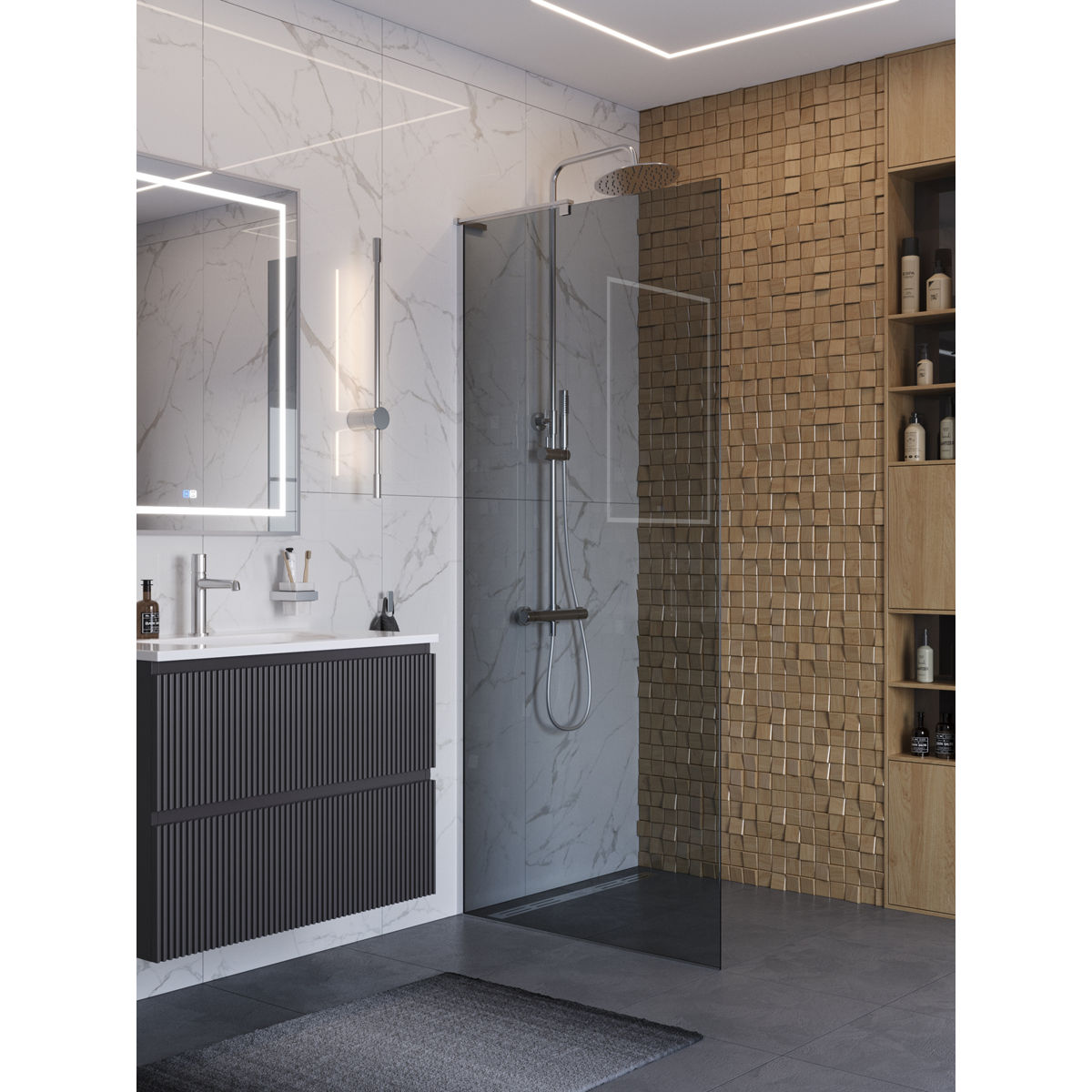 Душевая перегородка BelBagno UNO-L-1-TB-80-GR-Cr