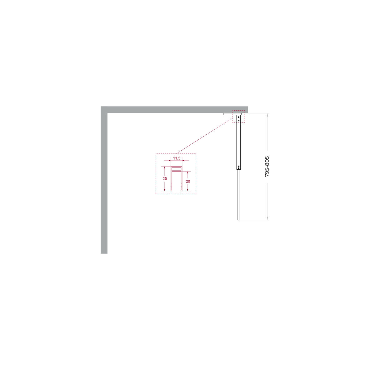Душевая перегородка BelBagno UNO-L-1-TB-80-GR-Cr
