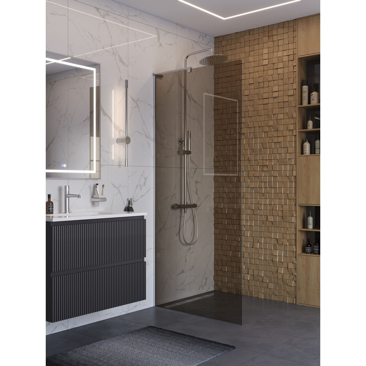 Душевая перегородка BelBagno UNO-L-1-TB-90-BR-Cr