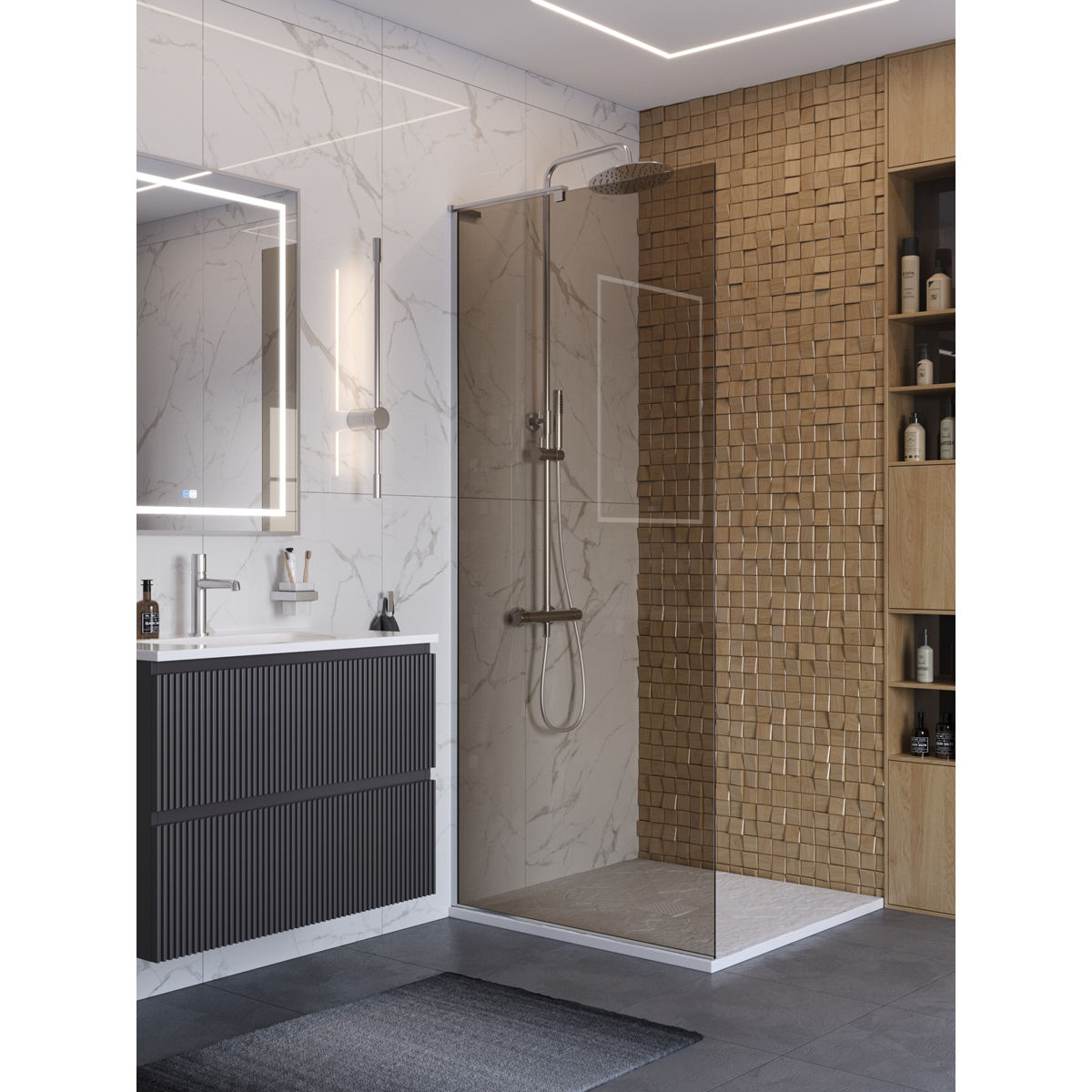 Душевая перегородка BelBagno UNO-L-1-TB-90-BR-Cr
