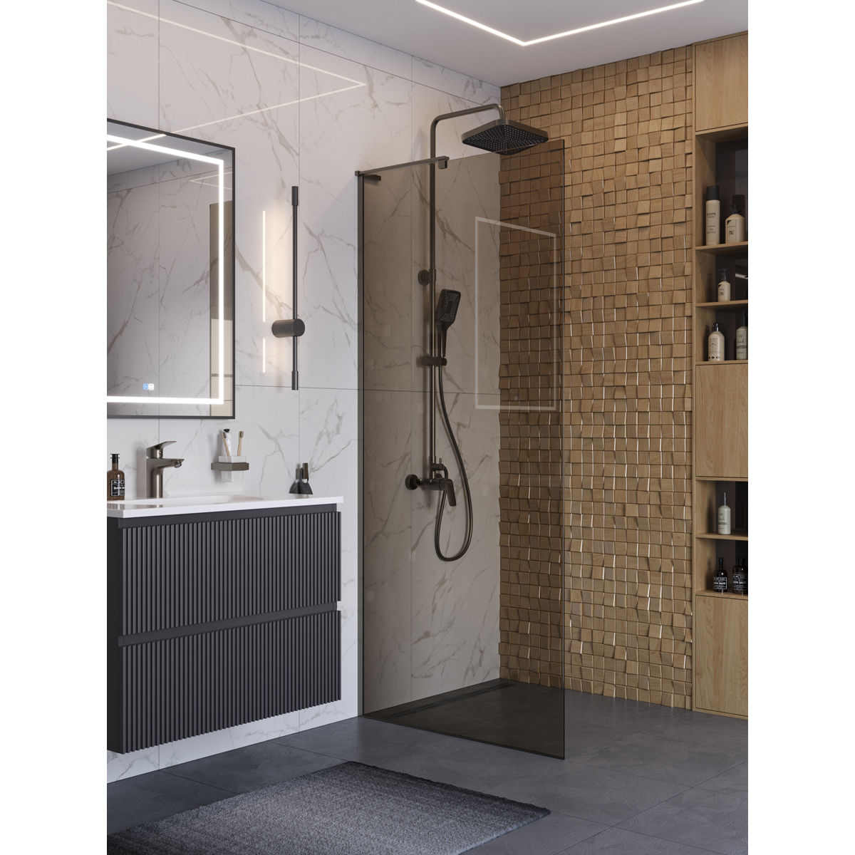 Душевая перегородка BelBagno UNO-L-1-TB-90-BR-GM