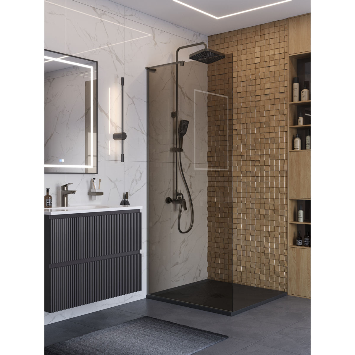 Душевая перегородка BelBagno UNO-L-1-TB-90-BR-GM
