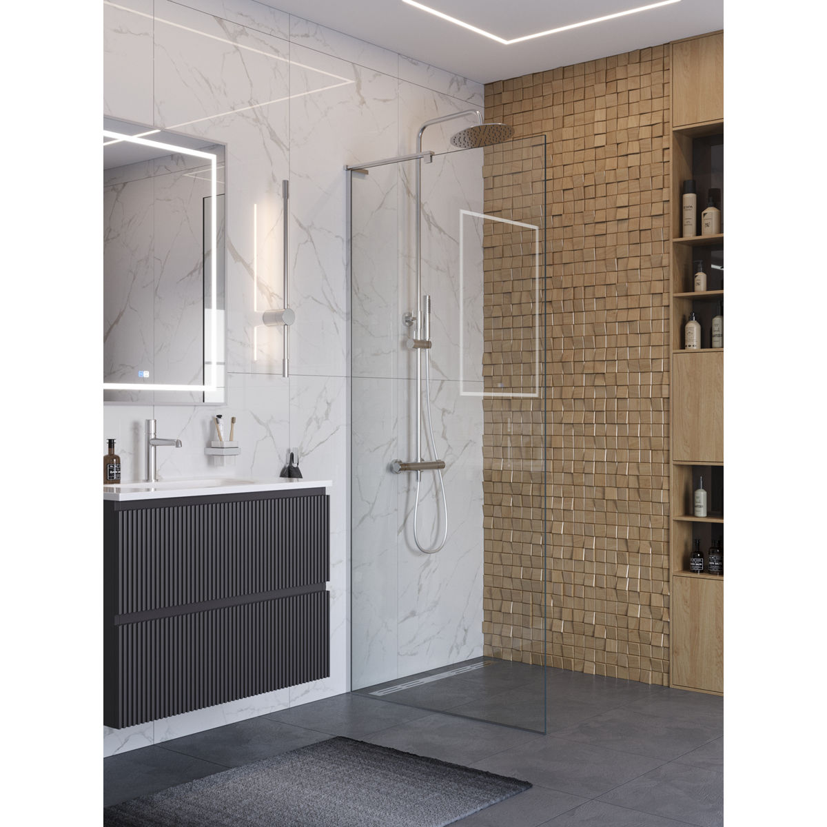 Душевая перегородка BelBagno UNO-L-1-TB-90-C-Cr