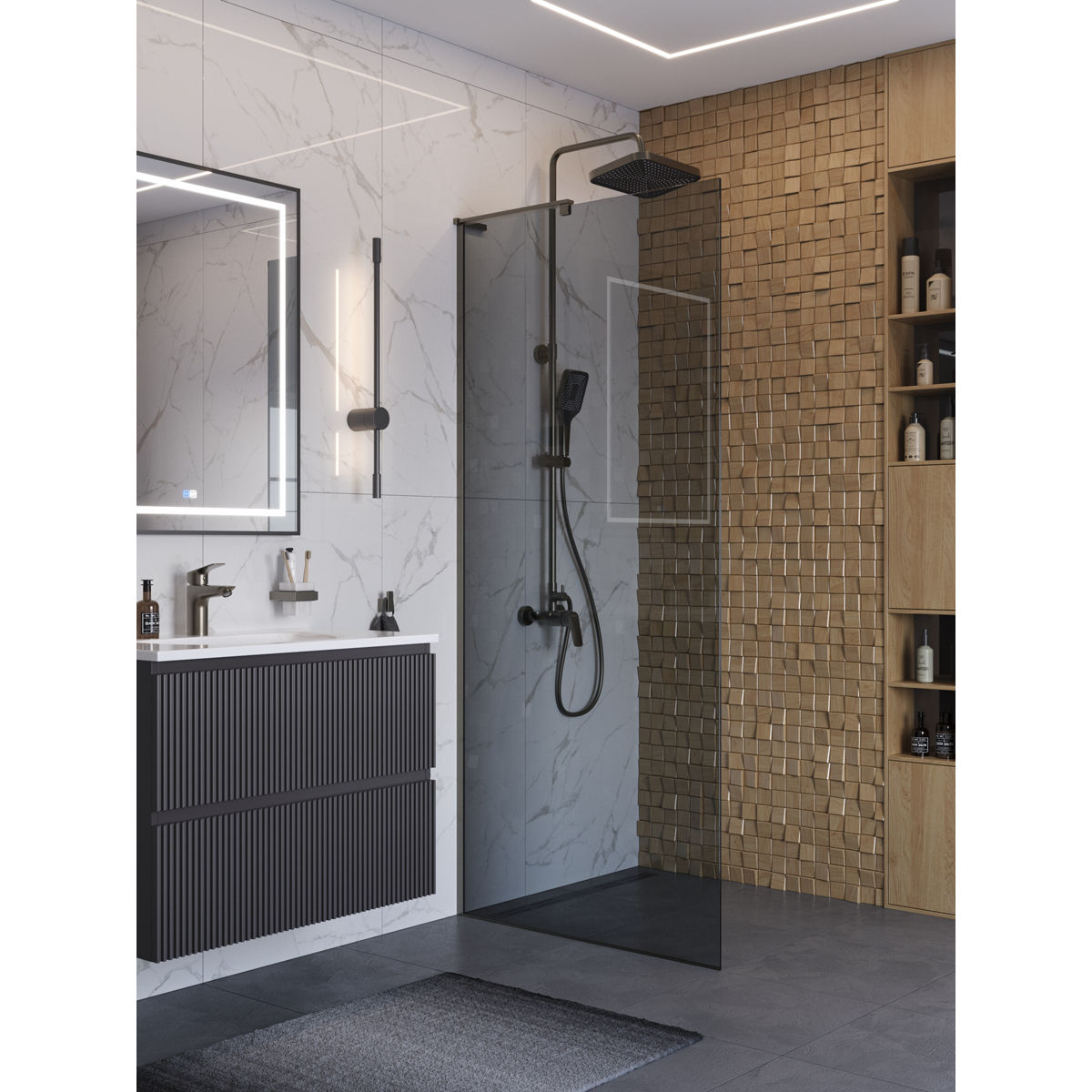 Душевая перегородка BelBagno UNO-L-1-TB-90-GR-GM