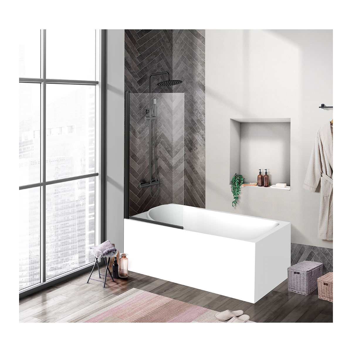Душевая шторка на ванну BelBagno UNO-V-1-90/150-C-NERO