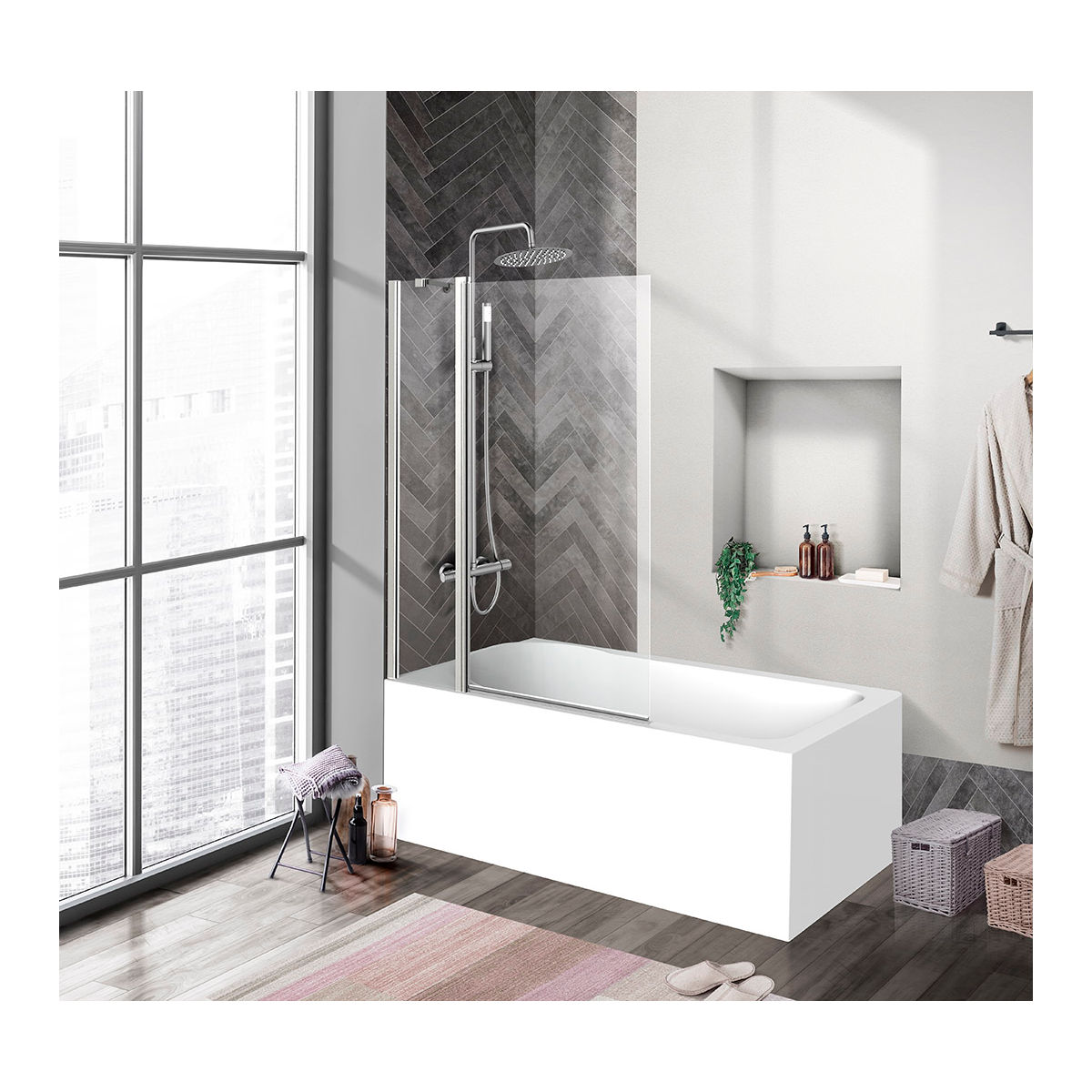 Душевая шторка на ванну BelBagno UNO-V-11-100/150-C-Cr