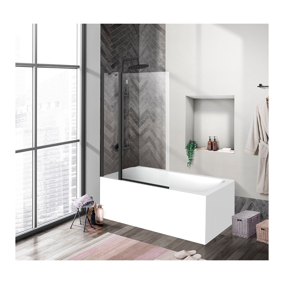 Душевая шторка на ванну BelBagno UNO-V-11-100/150-C-NERO