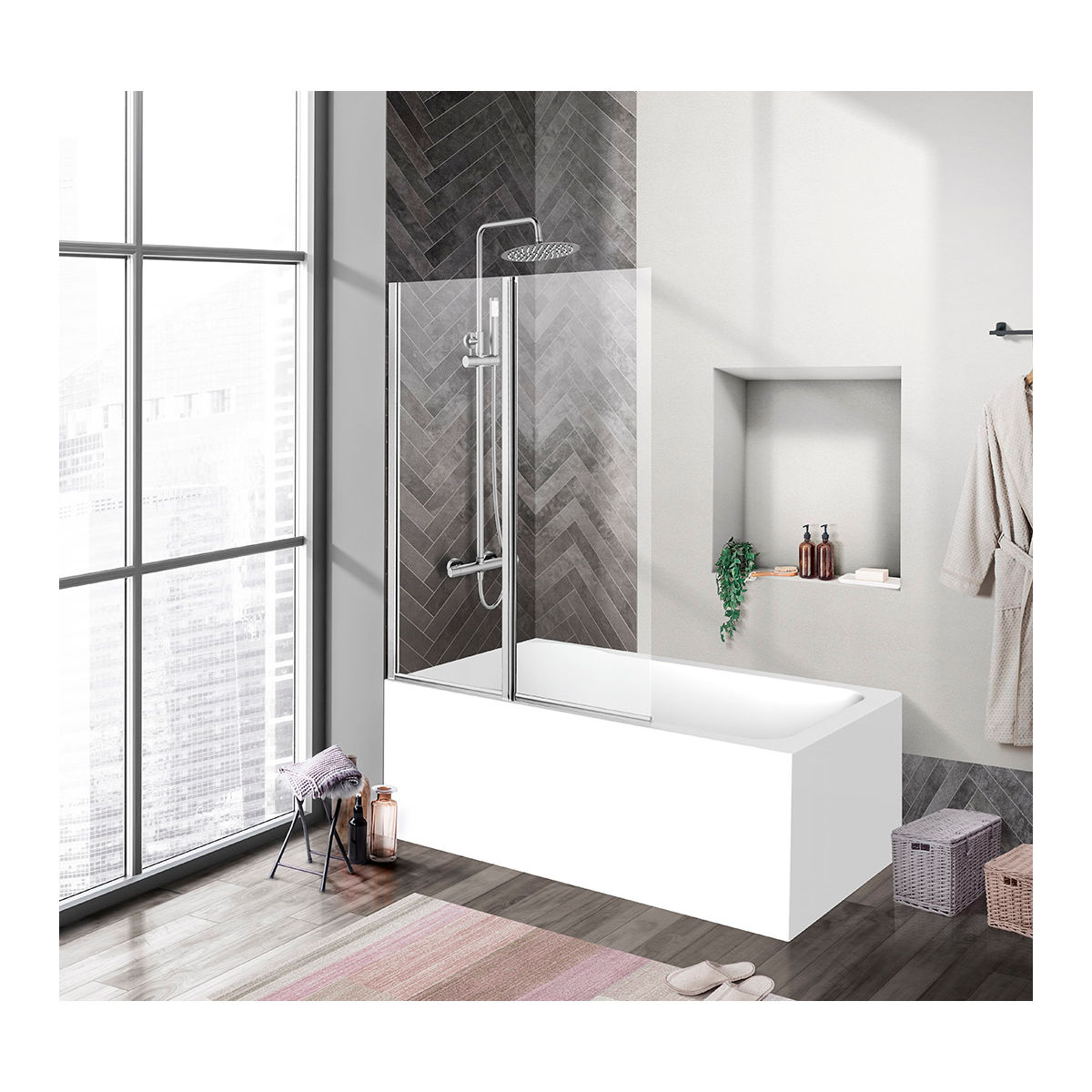 Душевая шторка на ванну BelBagno UNO-V-2-110/150-C-Cr