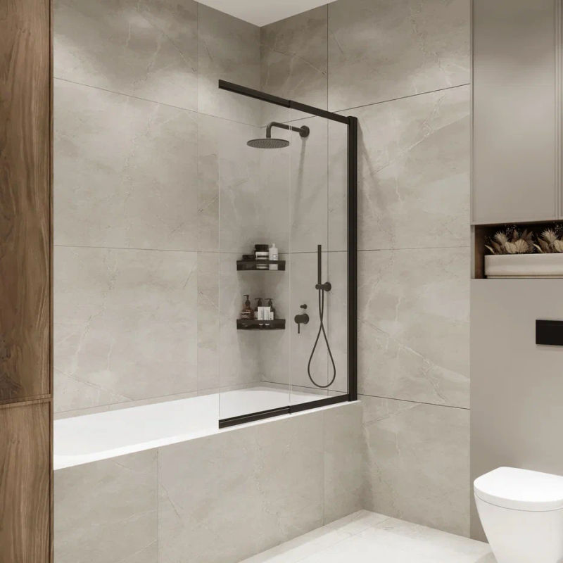 Шторка на ванну Benetto Slide Open 1500×900 / BEN_801_BL_C черный + прозрачное стекло