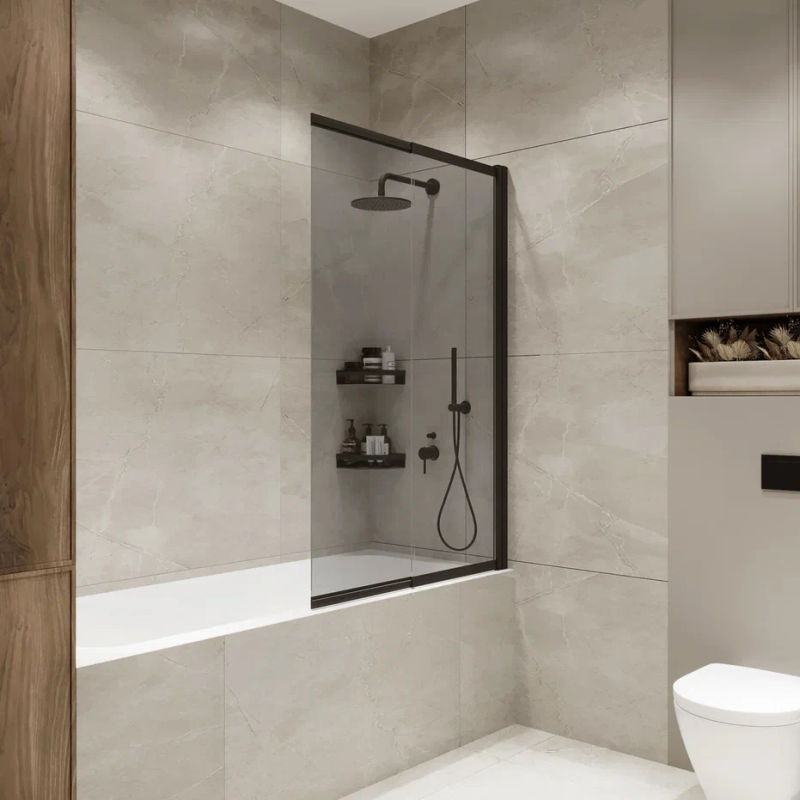 Шторка на ванну Benetto Slide Open 1500×900 / BEN_801_BL_T черный + тонированое стекло