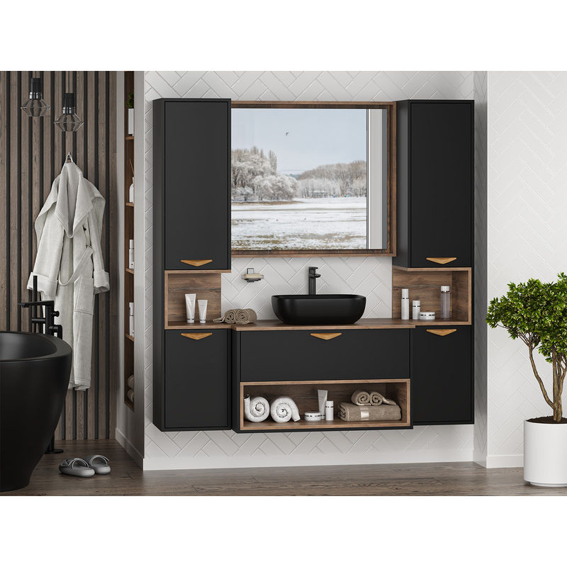 Шкаф-пенал для ванной Brevita Bergen 35 левый / BER-05035-02-19-ПоЛ черный/темное дерево