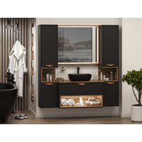 Шкаф-пенал для ванной Brevita Bergen 35 подвесной правый / BER-05035-02-19-ПоП черный/темное дерево — 5