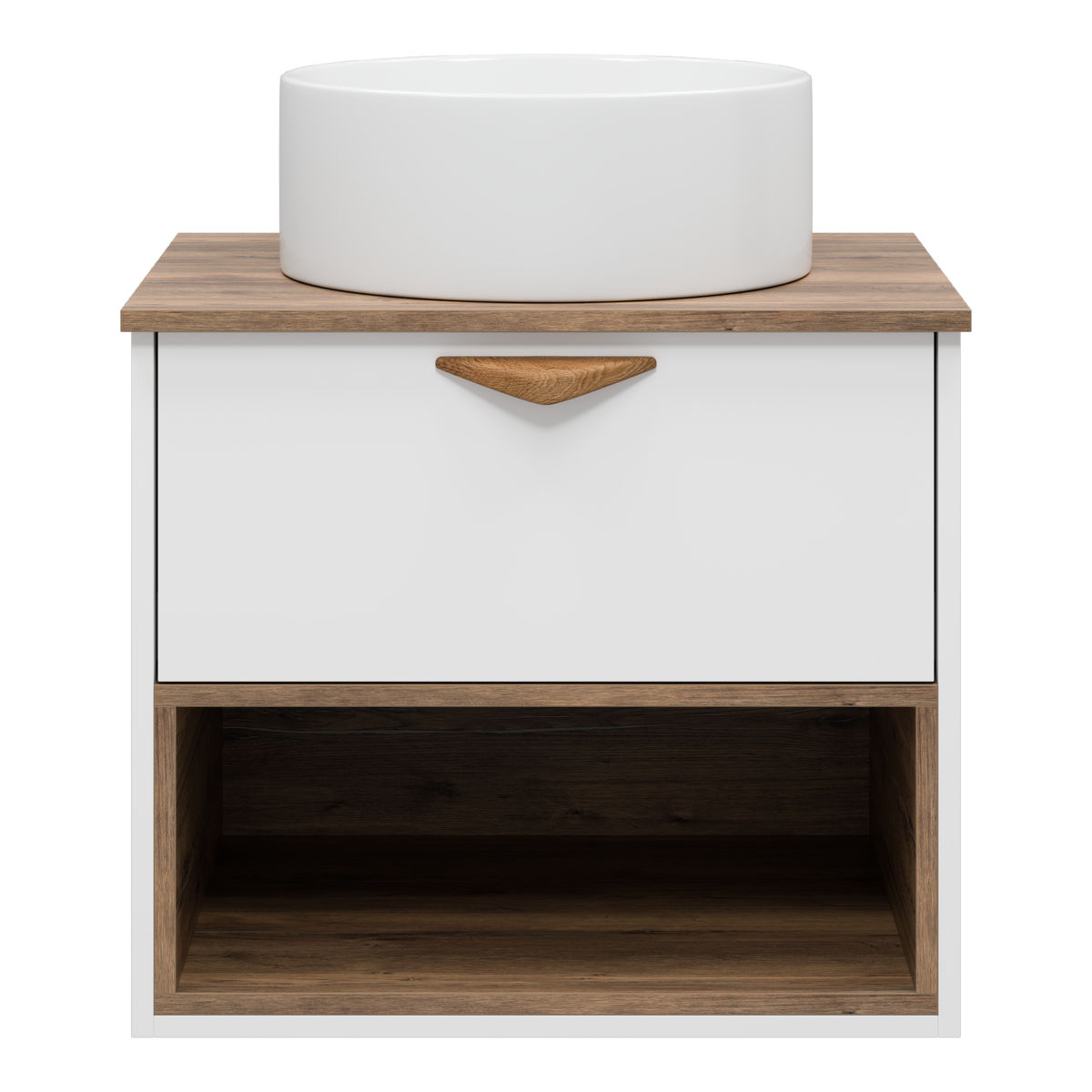 BERGEN - 60 Тумба подвесная с подсветкой 1 ящ., белый/темное дерево