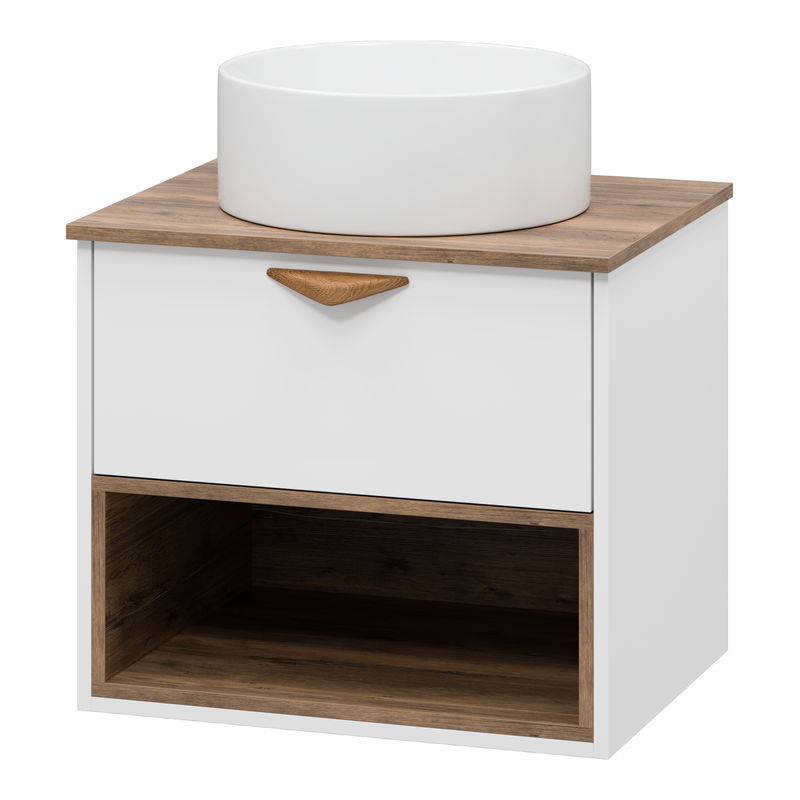 Тумба под раковину Brevita Bergen 60 подвесная с подсветкой 1 ящ. / BER-07060-19-01-1Я белый/темное дерево