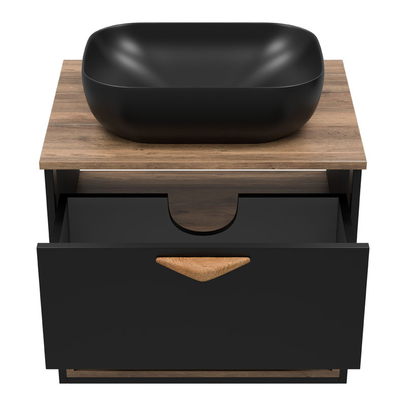 Тумба под раковину Brevita Bergen 60 подвесная с подсветкой 1 ящ. / BER-07060-19-02-1Я черный/темное дерево