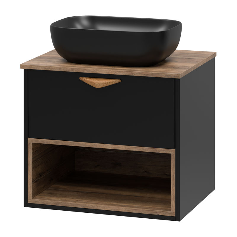 Тумба под раковину Brevita Bergen 60 подвесная с подсветкой 1 ящ. / BER-07060-19-02-1Я черный/темное дерево