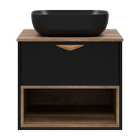 Тумба под раковину Brevita Bergen 60 подвесная с подсветкой 1 ящ. / BER-07060-19-02-1Я черный/темное дерево — 4