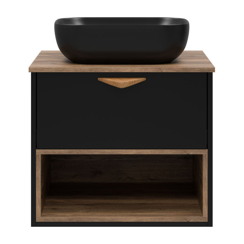 Тумба под раковину Brevita Bergen 60 подвесная с подсветкой 1 ящ. / BER-07060-19-02-1Я черный/темное дерево