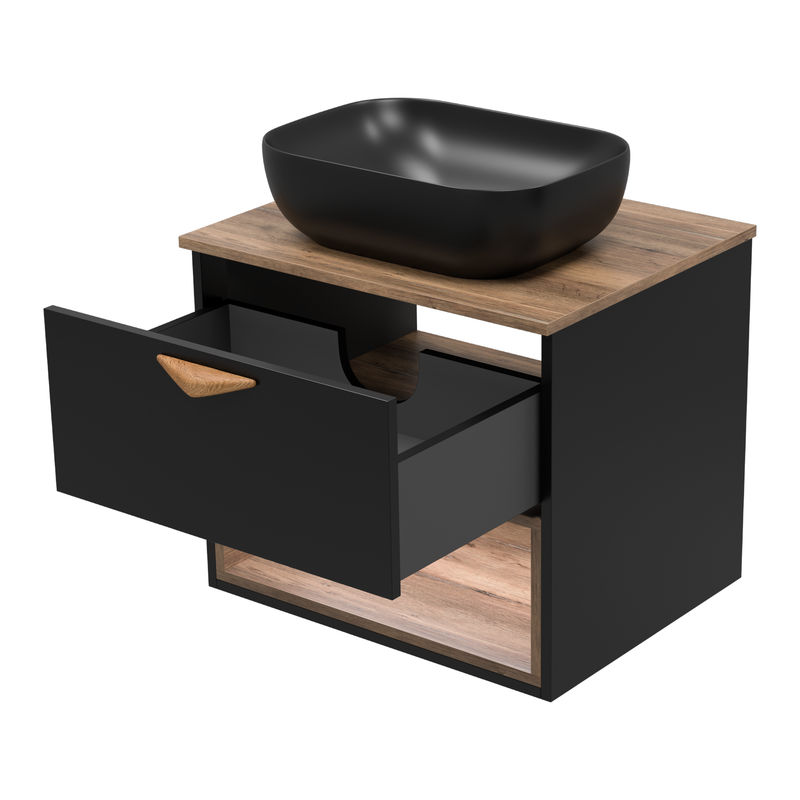 Тумба под раковину Brevita Bergen 60 подвесная с подсветкой 1 ящ. / BER-07060-19-02-1Я черный/темное дерево