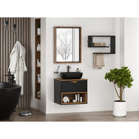 Тумба под раковину Brevita Bergen 60 подвесная с подсветкой 1 ящ. / BER-07060-19-02-1Я черный/темное дерево — 9