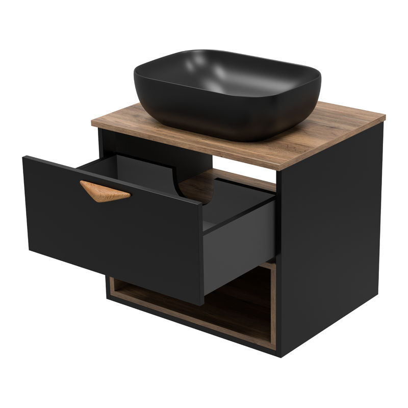 Тумба под раковину Brevita Bergen 60 подвесная с подсветкой 1 ящ. / BER-07060-19-02-1Я черный/темное дерево