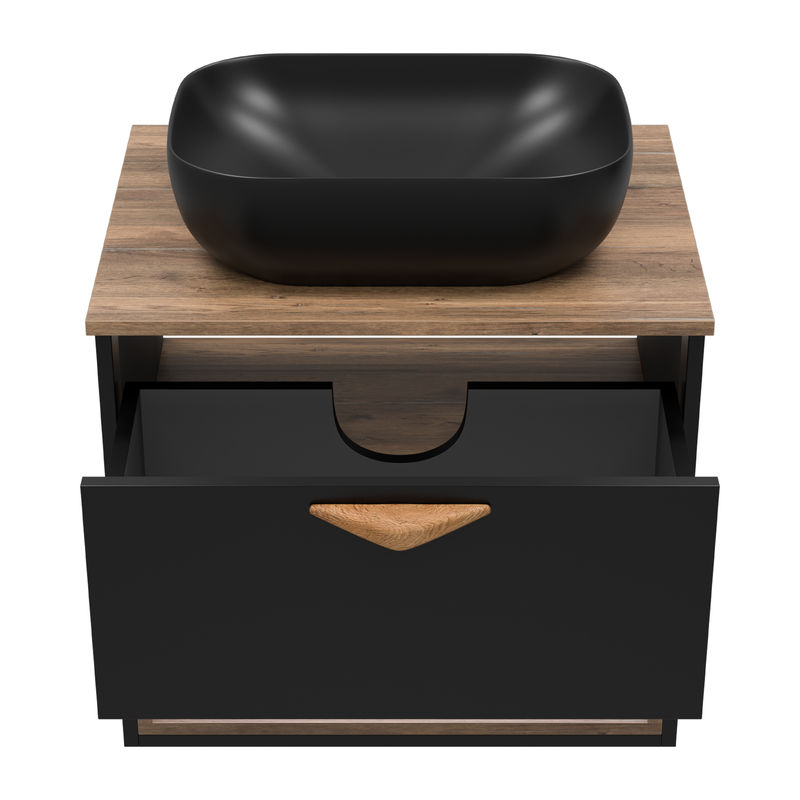 Тумба под раковину Brevita Bergen 60 подвесная с подсветкой 1 ящ. / BER-07060-19-02-1Я черный/темное дерево