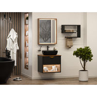 Тумба под раковину Brevita Bergen 60 подвесная с подсветкой 1 ящ. / BER-07060-19-02-1Я черный/темное дерево — 10