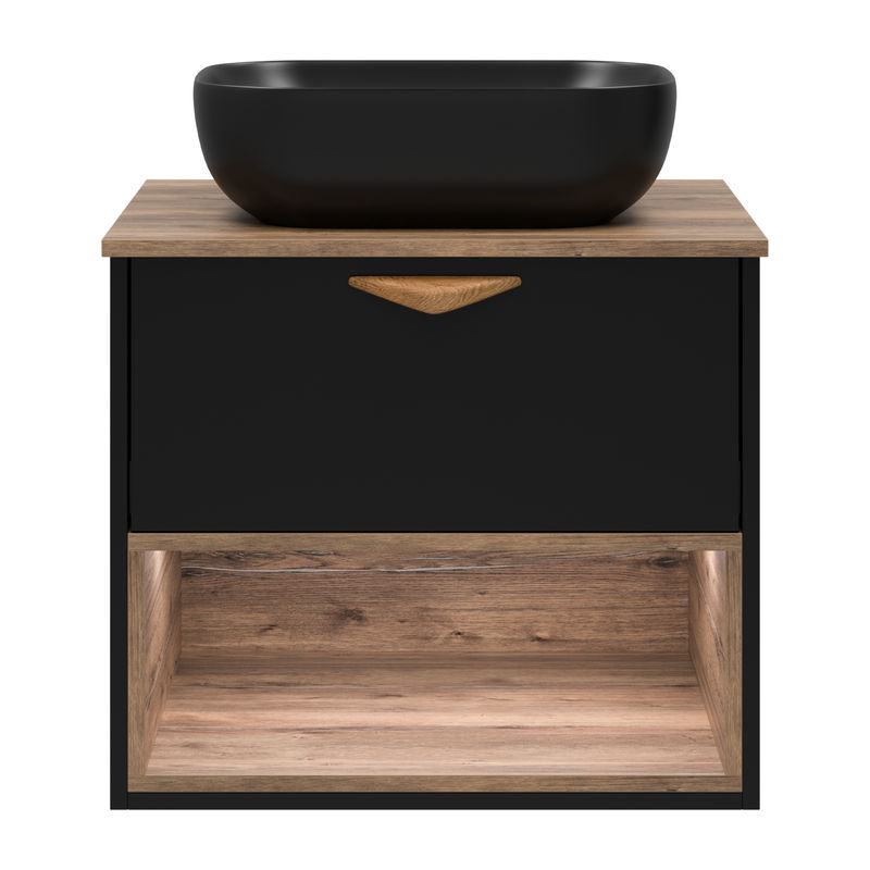 Тумба под раковину Brevita Bergen 60 подвесная с подсветкой 1 ящ. / BER-07060-19-02-1Я черный/темное дерево