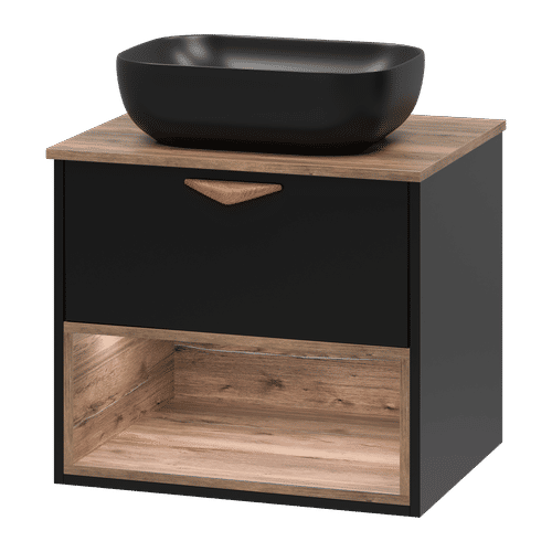 Тумба под раковину Brevita Bergen 60 подвесная с подсветкой 1 ящ. / BER-07060-19-02-1Я черный/темное дерево