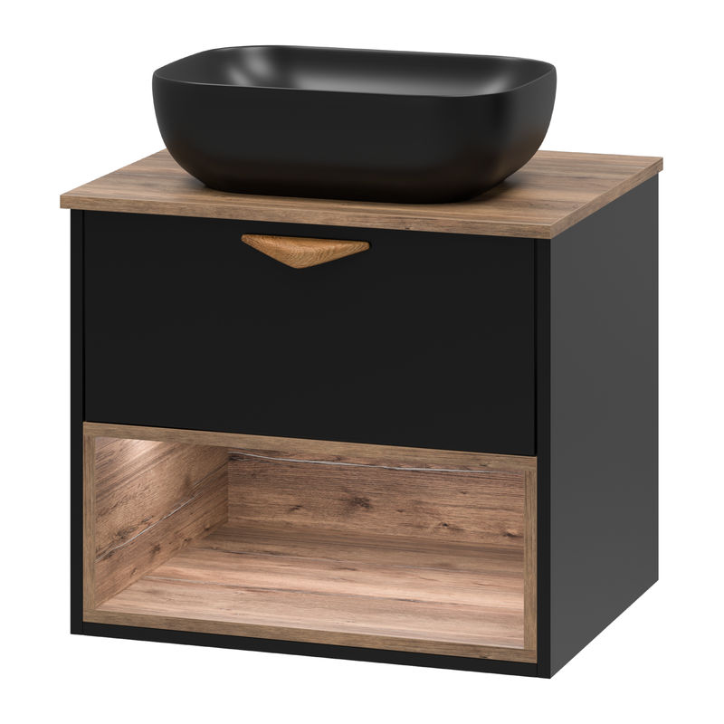 Тумба под раковину Brevita Bergen 60 подвесная с подсветкой 1 ящ. / BER-07060-19-02-1Я черный/темное дерево