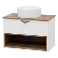 Тумба под раковину Brevita Bergen 80 подвесная с подсветкой 1 ящ. / BER-07080-19-01-1Я белый/темное дерево — 2