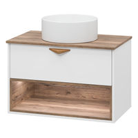 Тумба под раковину Brevita Bergen 80 подвесная с подсветкой 1 ящ. / BER-07080-19-01-1Я белый/темное дерево — 1