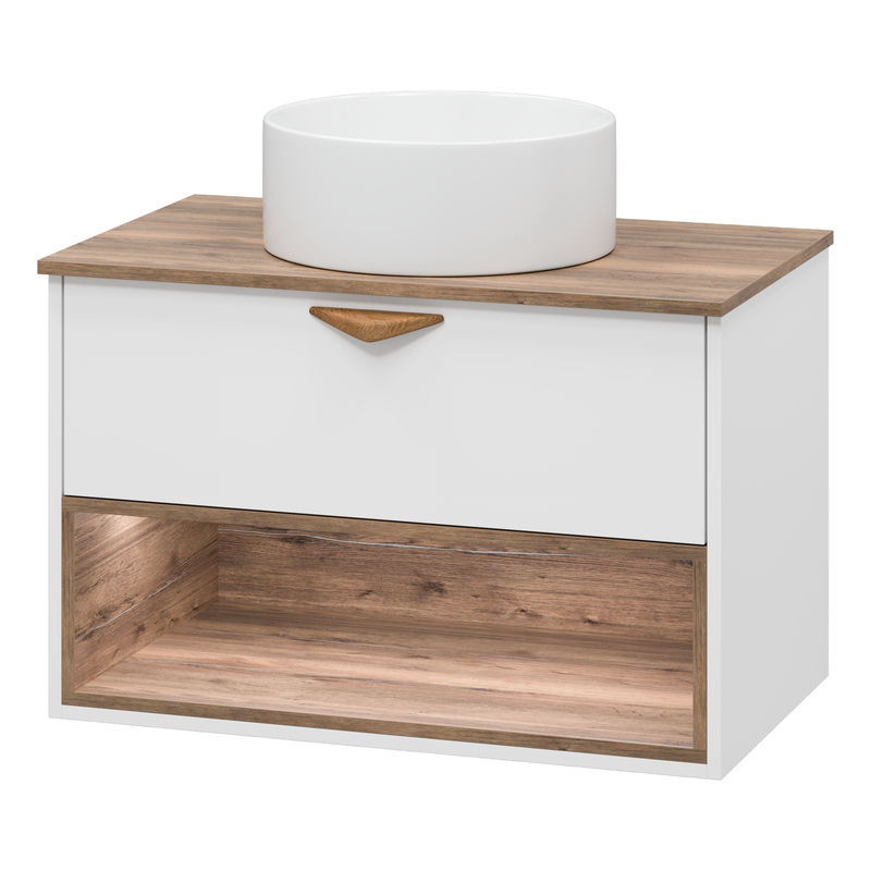 Тумба под раковину Brevita Bergen 80 подвесная с подсветкой 1 ящ. / BER-07080-19-01-1Я белый/темное дерево