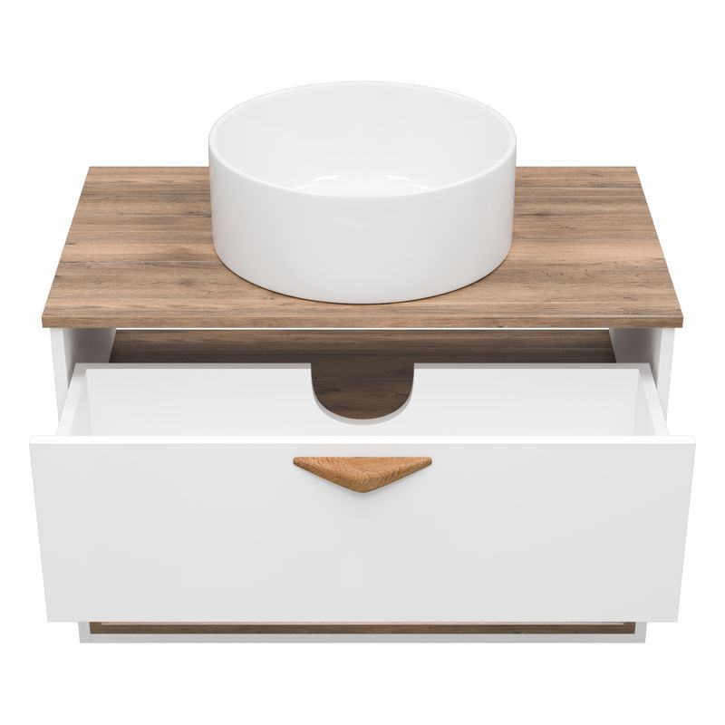 Тумба под раковину Brevita Bergen 80 подвесная с подсветкой 1 ящ. / BER-07080-19-01-1Я белый/темное дерево