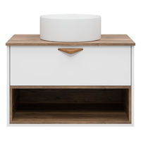 Тумба под раковину Brevita Bergen 80 подвесная с подсветкой 1 ящ. / BER-07080-19-01-1Я белый/темное дерево — 4