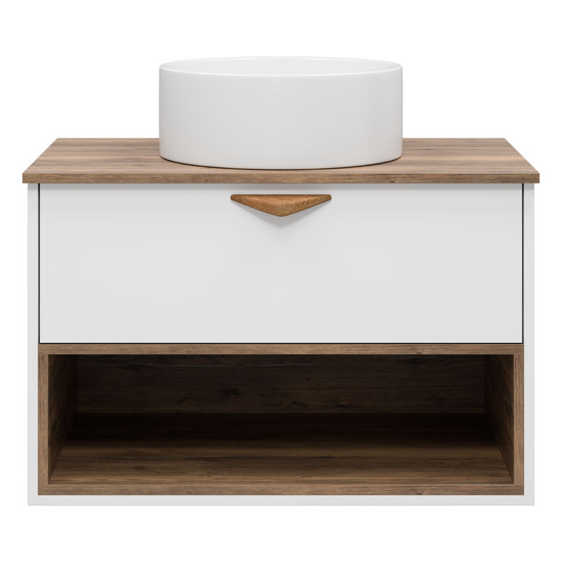 Тумба под раковину Brevita Bergen 80 подвесная с подсветкой 1 ящ. / BER-07080-19-01-1Я белый/темное дерево