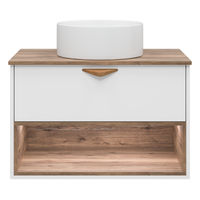 Тумба под раковину Brevita Bergen 80 подвесная с подсветкой 1 ящ. / BER-07080-19-01-1Я белый/темное дерево — 3