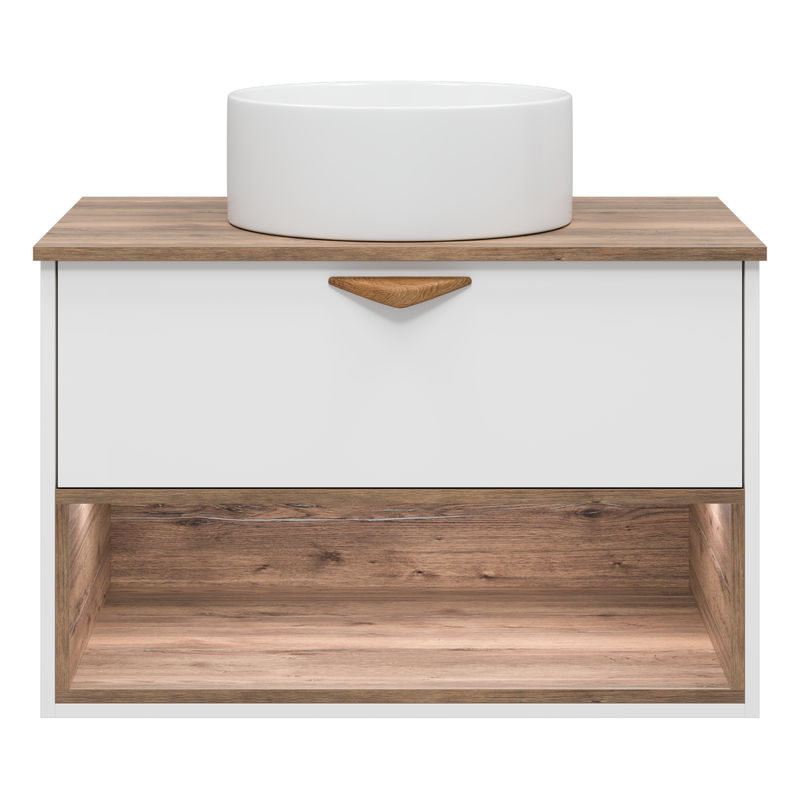 Тумба под раковину Brevita Bergen 80 подвесная с подсветкой 1 ящ. / BER-07080-19-01-1Я белый/темное дерево