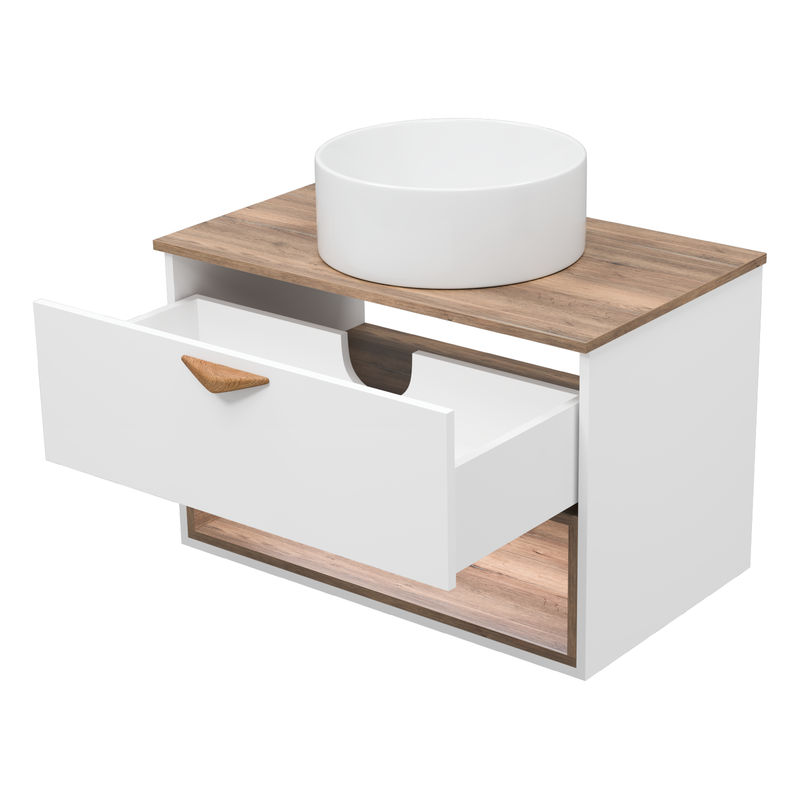 Тумба под раковину Brevita Bergen 80 подвесная с подсветкой 1 ящ. / BER-07080-19-01-1Я белый/темное дерево