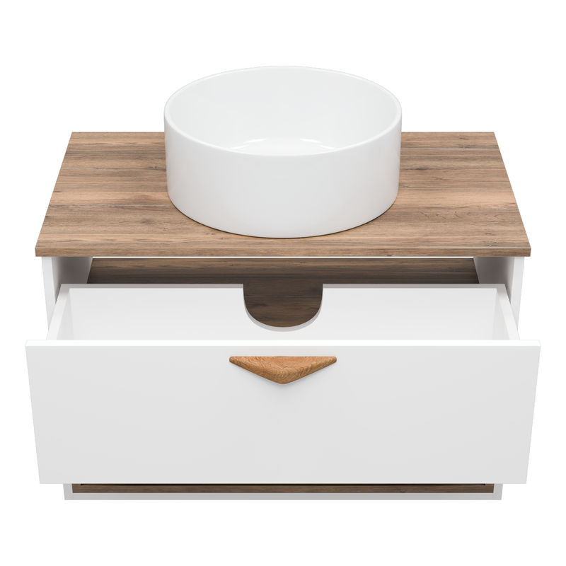 Тумба под раковину Brevita Bergen 80 подвесная с подсветкой 1 ящ. / BER-07080-19-01-1Я белый/темное дерево